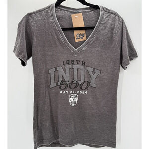 Indy 500 108th T Shirt Grey Womens V Neck Grey Charcoal Size Small New Blue84
